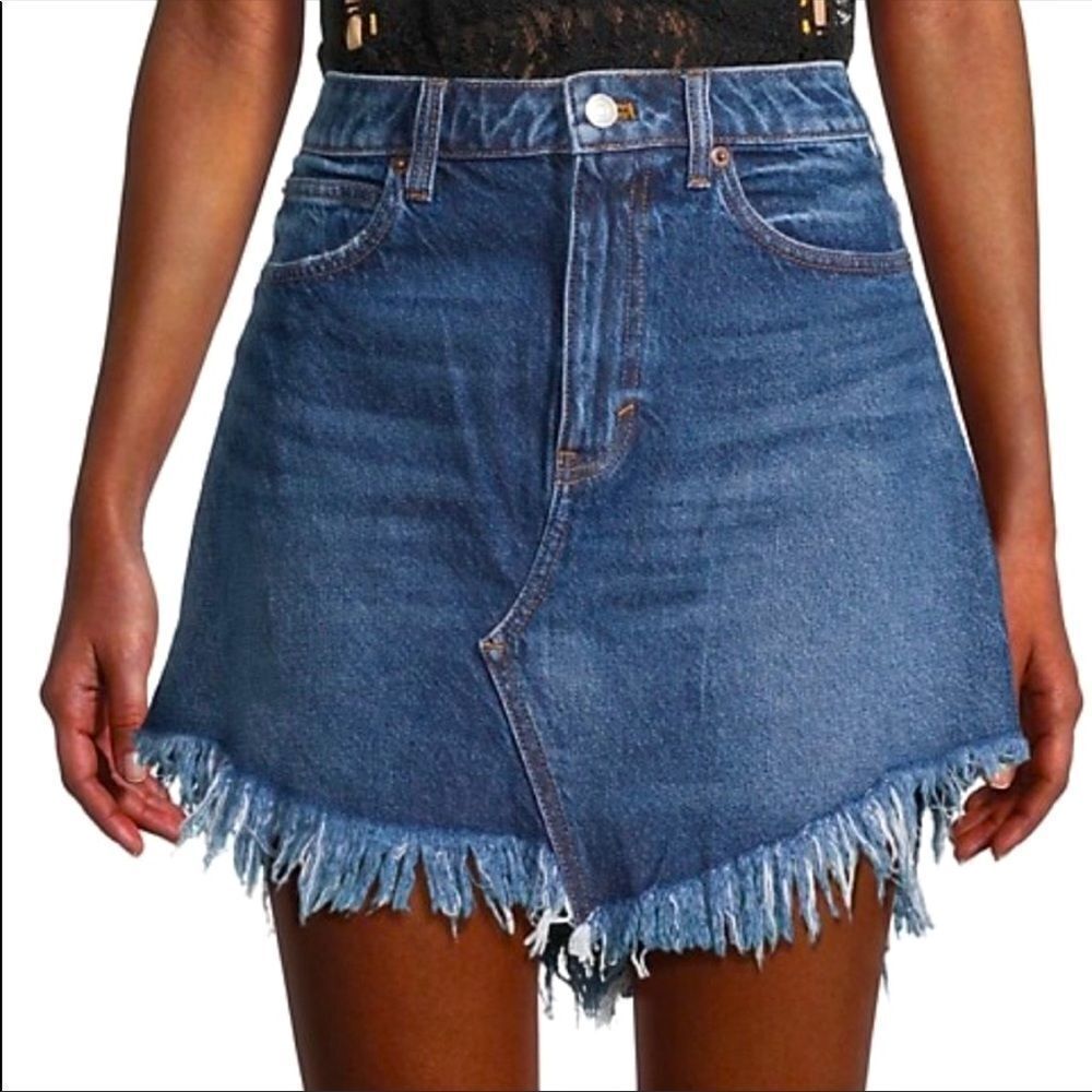 Free People Bailey Fringe Denim Mini Skirt‎